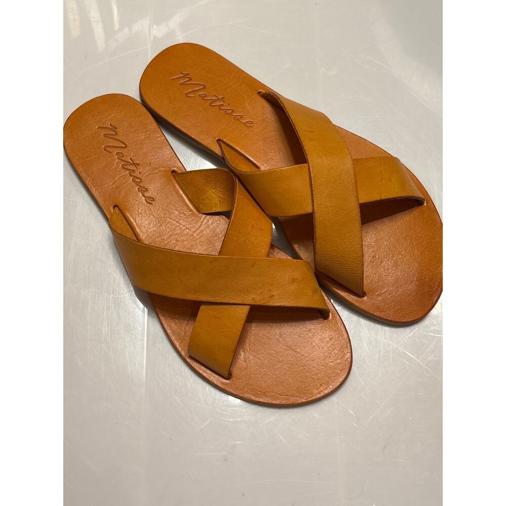MATISSE Women’s Cuba Criss Cross Flat Sandal Natural Veg Dyed Leather *New Sz 9